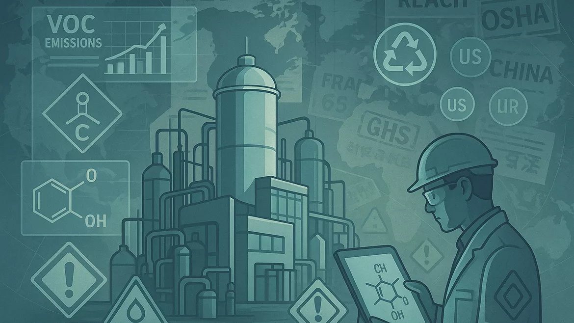 A conceptual image representing global coatings industry compliance and regulatory pressure.