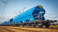 Blue painted freight train storage tank