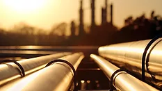 Hot sun in crude oil refinery with pipeline system