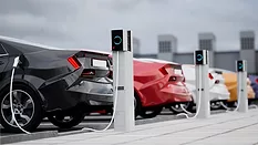 Electric cars charging on a city street